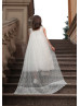 Square Neck Ivory Lace Tulle Tea Length Flower Girl Dress